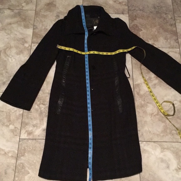 Mackage Black long wool blend with REAL LEATHER BELTS n TRIM NWT - Picture 13 of 17
